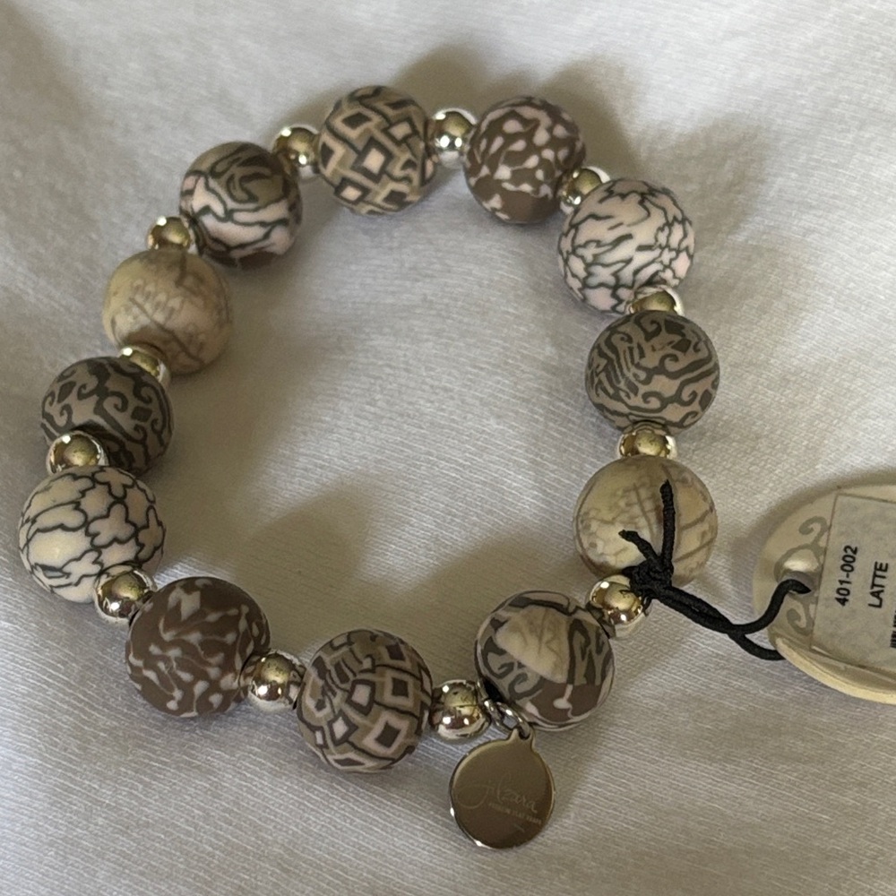 NWT Jilzara Brown and Cream Patterned Stretch Bracelet